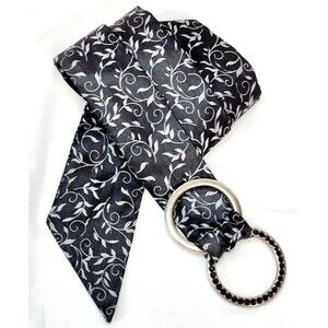 Vtg Y2K Express Womens Belt Sz Sm 34" 100% Silk Black Silver Rhinestone Buckle
